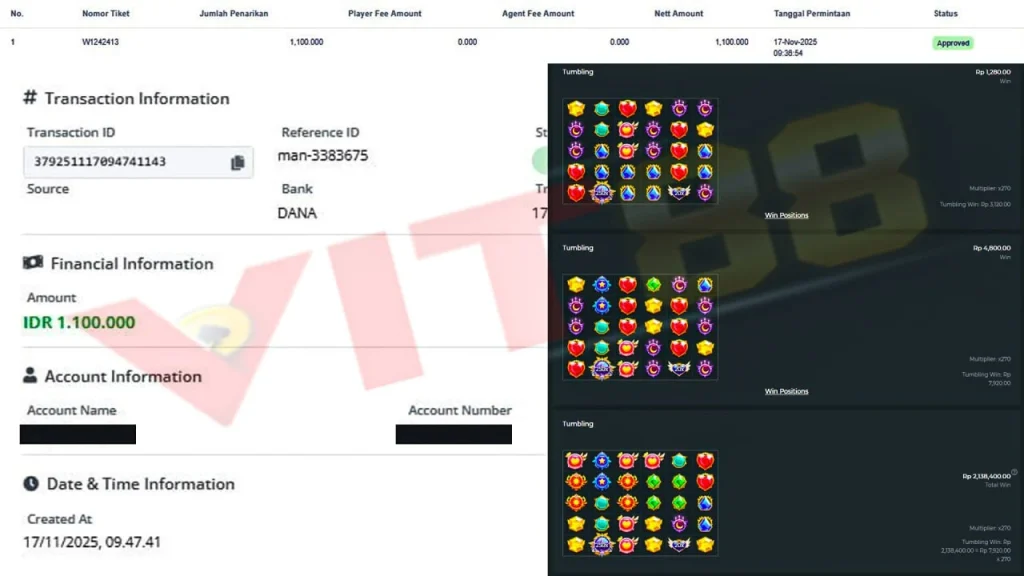 Bukti Kemenangan Slot Senin 17 November 2025: Scatter Deras, Bonus Brutal, Cuan Lancar di VIT88!